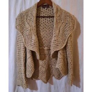 Berretti Wool Blend Large Whimsical Shawl Collar Open Knit Beige Y2K Fashion